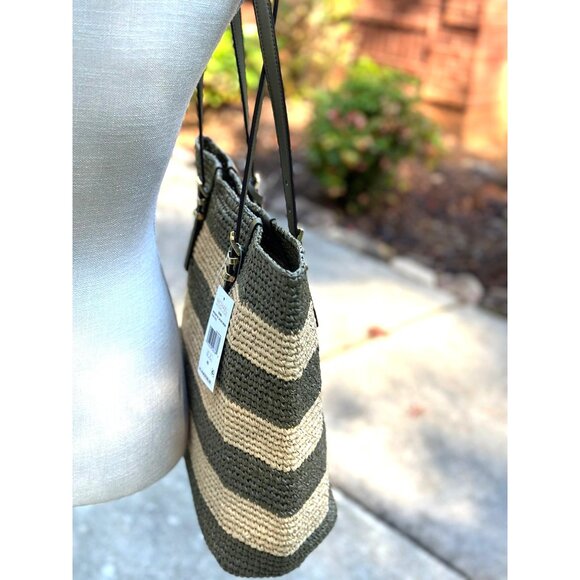 Michael Kors Quinn Large Safari Green Crochet Straw Tote Beach Bag 30S5GQNT7W - Picture 3 of 16